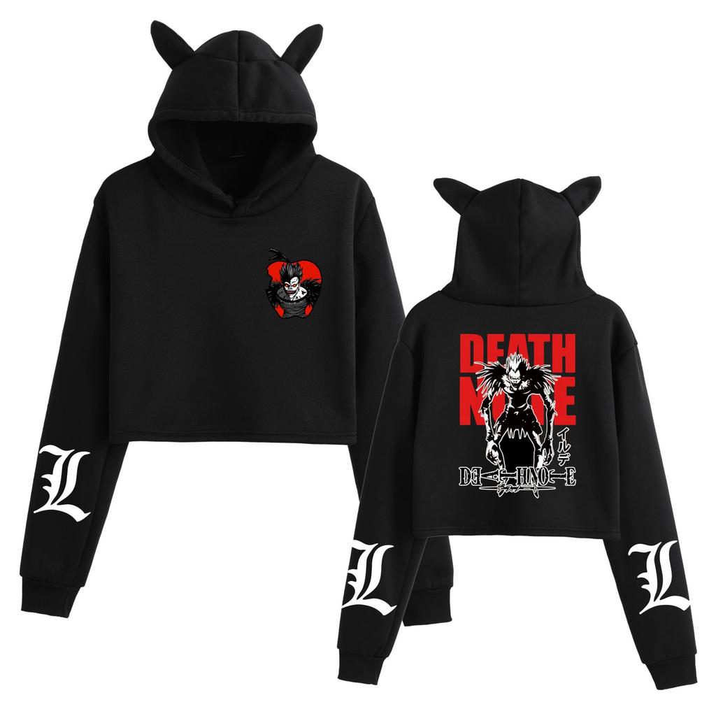 Women's 'Death Note' Cat Ear Crop Top Hoodie