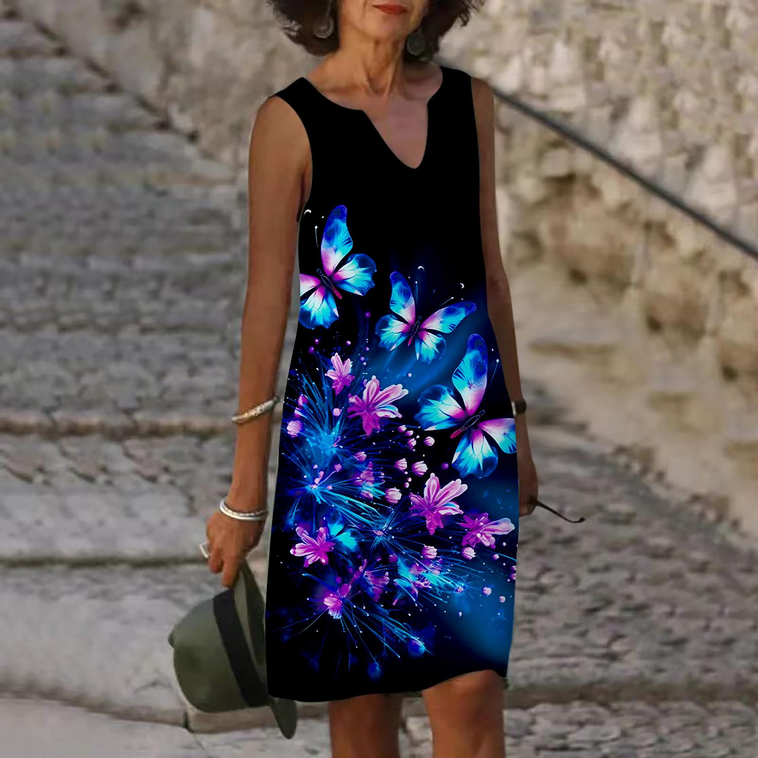 Женское летнее фиолетовое платье с V-образным вырезом и кристаллами и бабочкой — фото 3