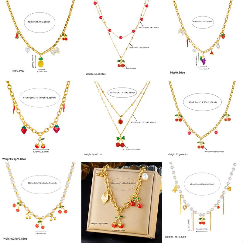 DIEYURO 316L Stainless Steell Cherry Strawberry Fruit Series Necklace For Women Lady New Fashion Neck Chain Jewelry Party Gift