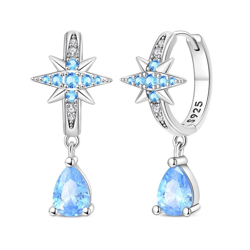 925 Silver Blue Zircon Dreamcatcher Feather Star Moon Cute Claw Hoop Earrings For Women Fine Birthday Jewelry Gifts