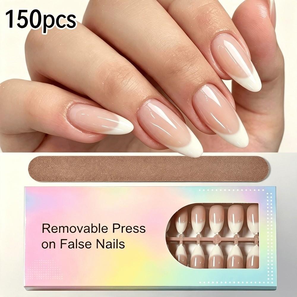 150 Pieces Press On Nails Glossy Finish French False Nails New Fake Nails for Home Manicure