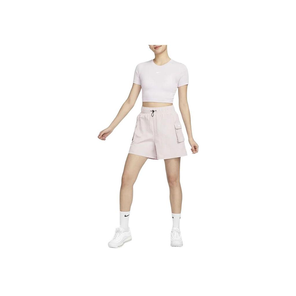 Nike Sportswear Essentials Solid Color Elastic High-Waist Casual Shorts Women Bottoms Grey-Purple DM6248-019