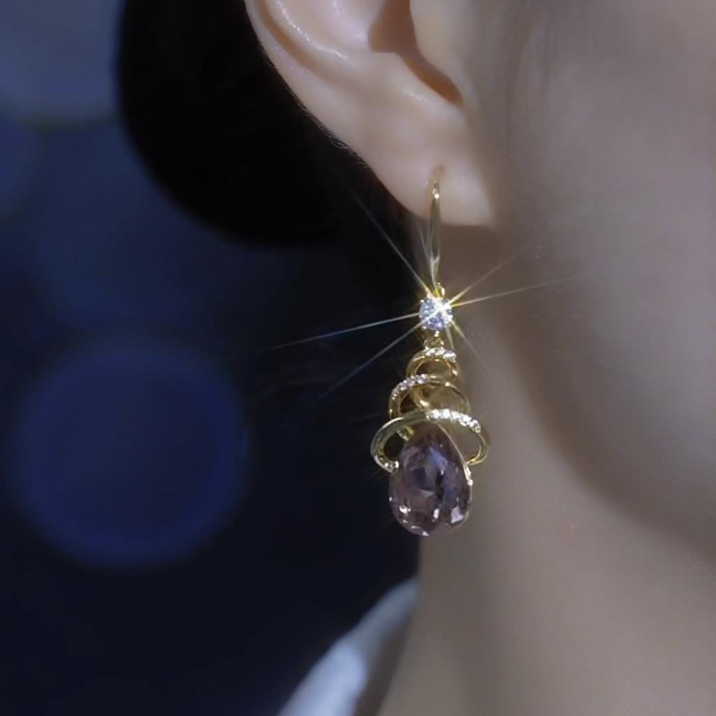 Amethyst Drop Earrings Zircon Ear Hook Color Hoop Earrings Long Earrings Banquet Women's Earrings