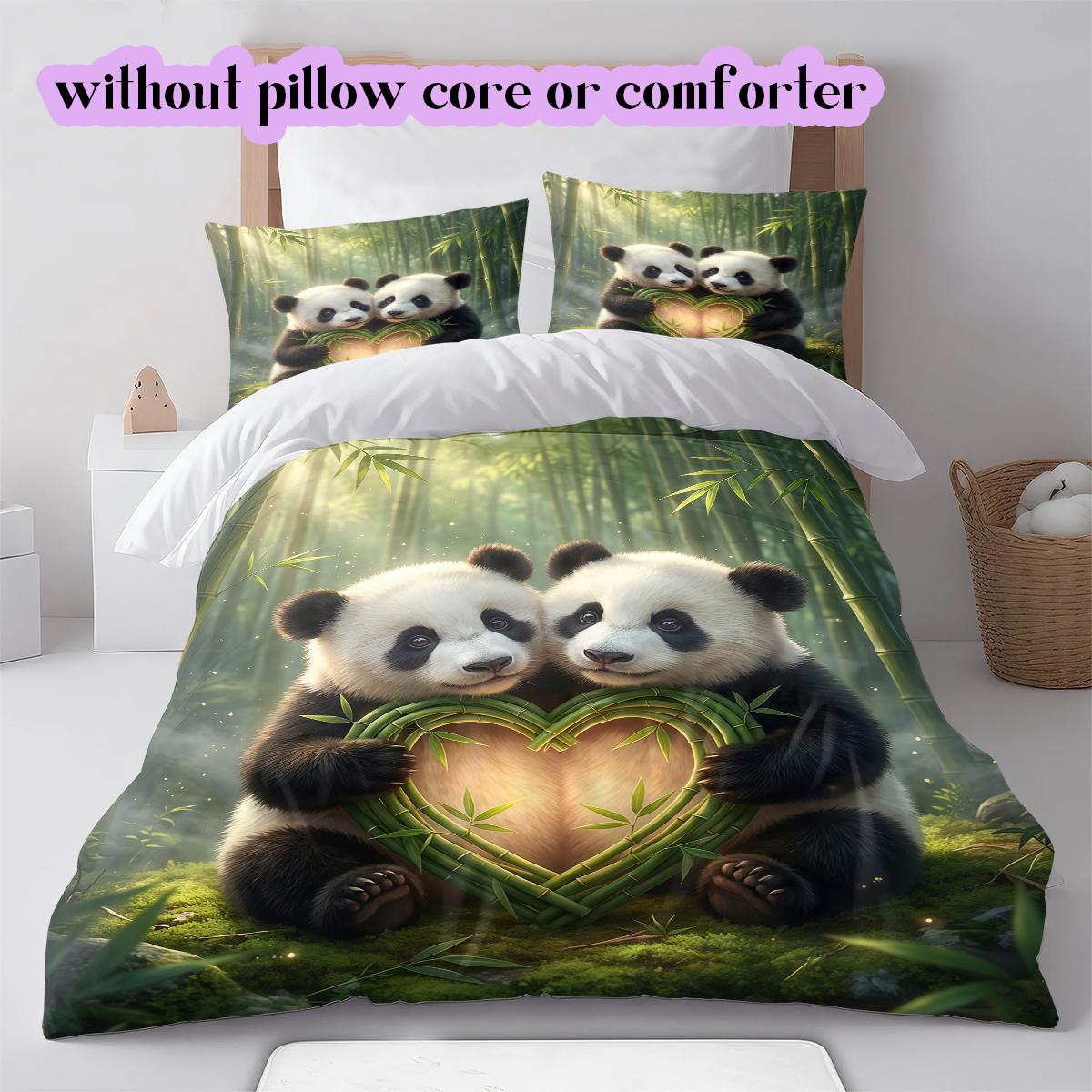 Two animals and a heartPattern Bedding Quilt Set Quilt Cover Pillowcase Home Decoration Birthday Gift (1 * duvet cover + 2 * pillowcase, without core) 135x200cm