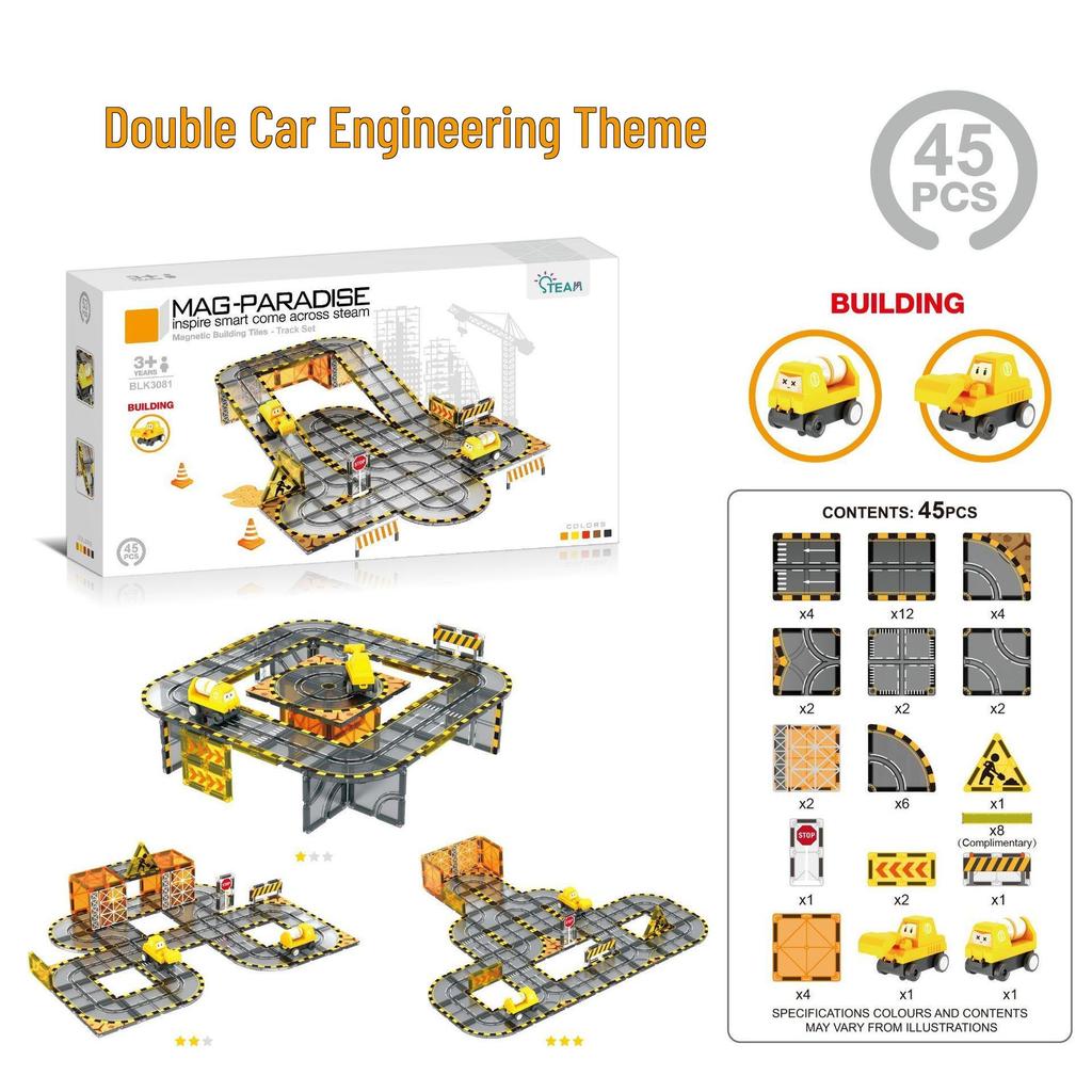 Magnetic Building Blocks & Electric Track Car City Set: Stained Glass Educational Toy for Kids