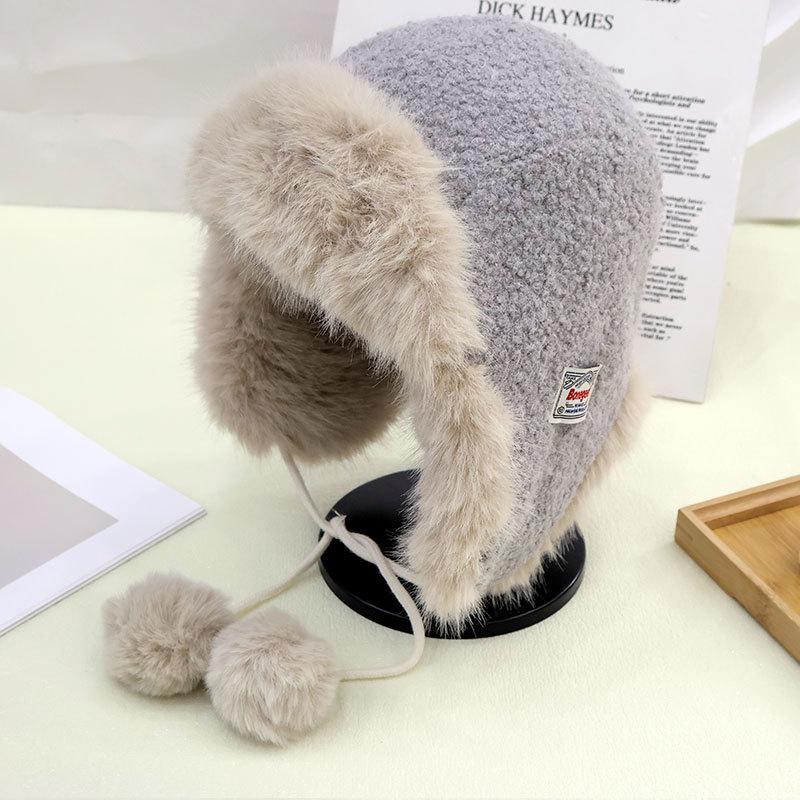 Thickened Warm Ear Cap Ladies Winter Hairy Warm Cotton Hat Outdoor Cycling Skiing Thunder Feng Hat