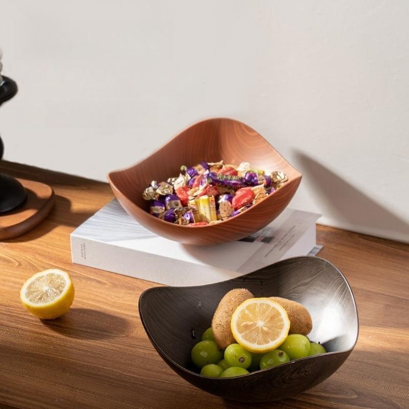 Imitation Wood Grain Fruit Tray Household Snack Plate Desktop Storage Dish for Fruits Desserts Leftovers for Home Daily Use