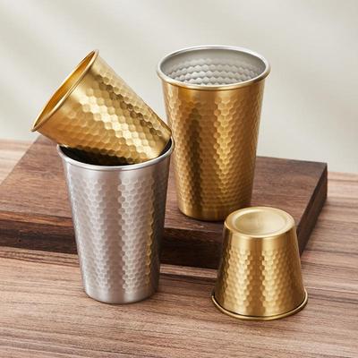 Gold Diamond Pattern 304 Stainless Steel Korean Style Cup - Ideal for Beer, Tea, Hot Pot, Barbecues, and Catering.