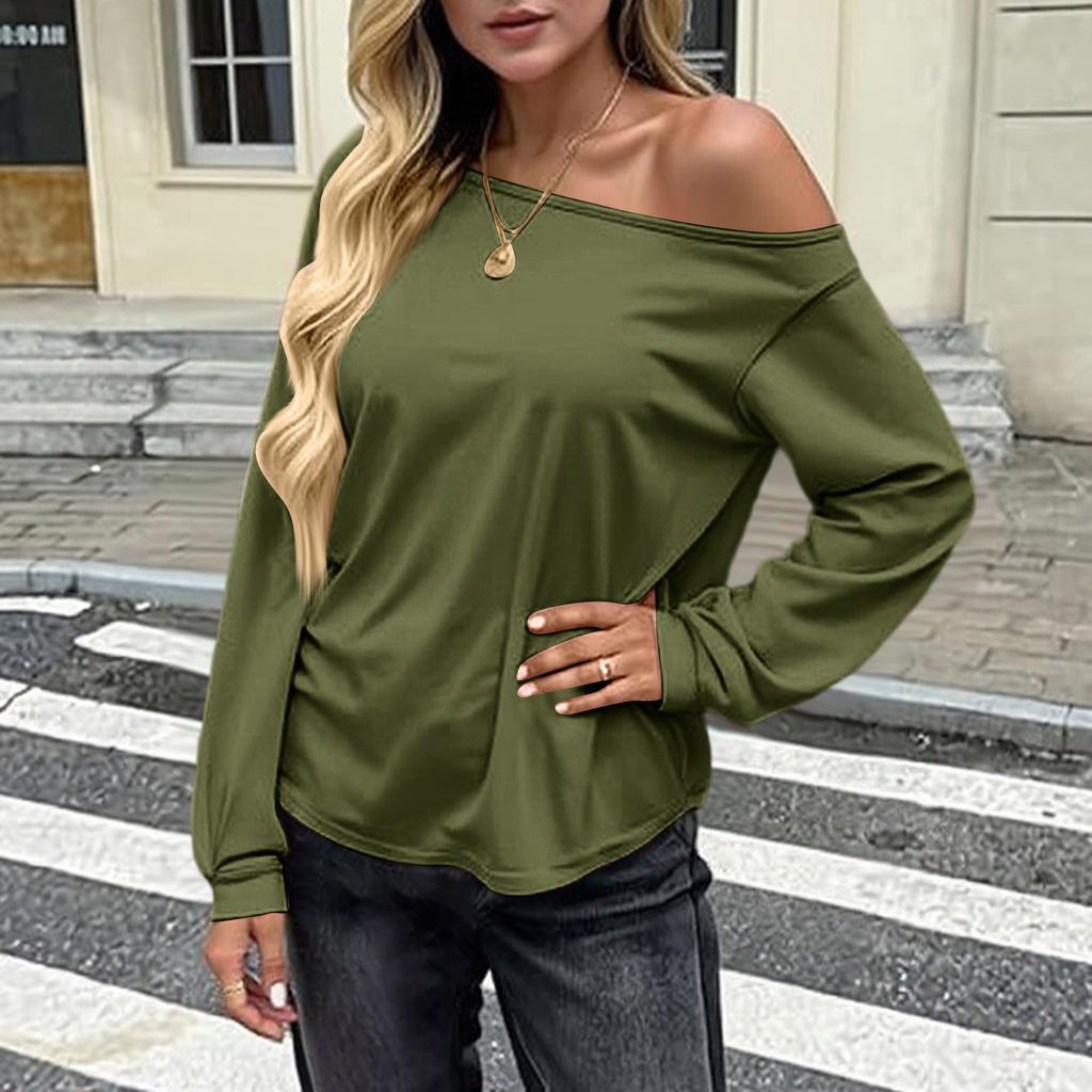 Women's Loose Fashion Off-the-shoulder Slant Collar Batwng Sleeve Long Sleeve Top