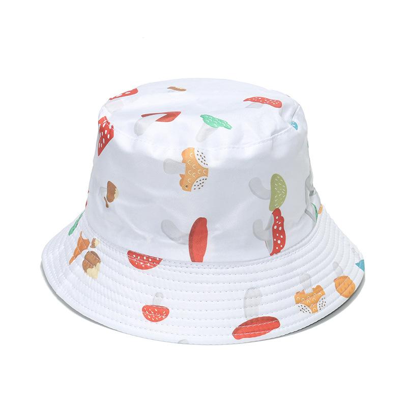 Neue Unisex Baumwoll-Eimerhüte Damen Niedlicher Pilz-Print Fischerhüte Breiter Rand Faltbarer Sonnenschutz Panama-Hut Strand Sonnenhut