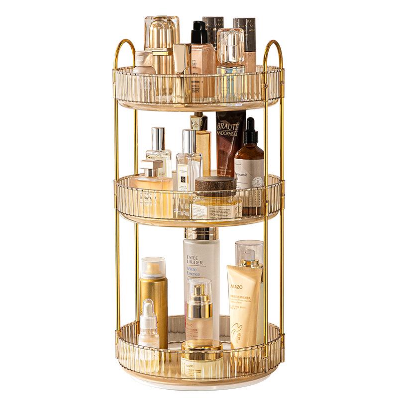 Light Luxury Rotating Bathroom Shelf: Multi-functional Three-Tier Vanity Storage Rack for Living Room Use