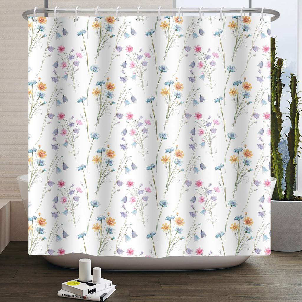 Fresh Flowers Print Shower Curtain Small Floral Home Bathroom Decoration Bath Curtains Waterproof Polyester Fabric With 12 Hooks