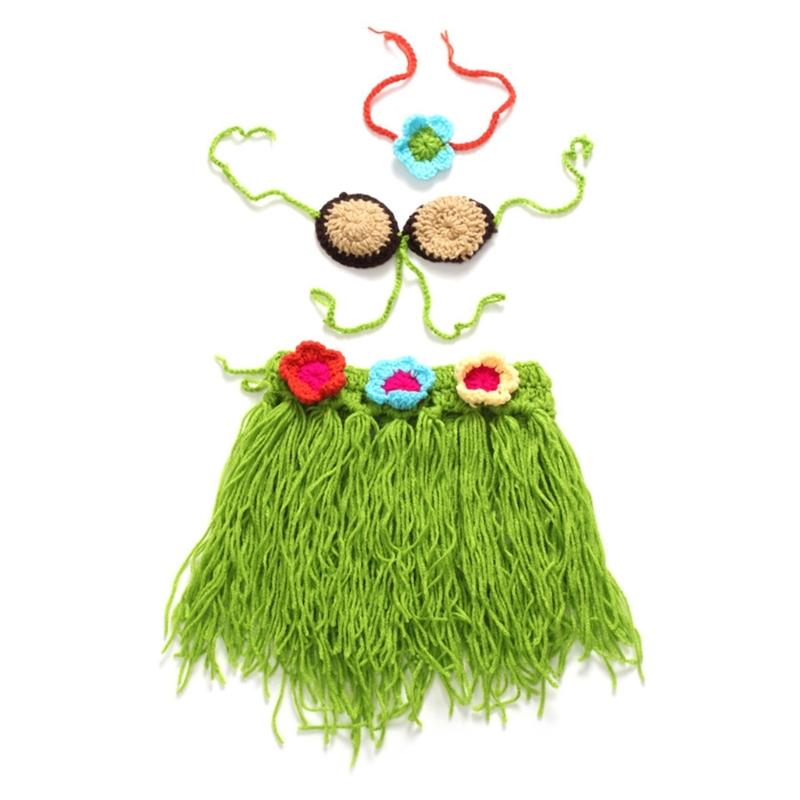 

Baby Photography Costume Headband & Handcrochet Grass Skirt Corsage for Newborn Skin-Friendly Clothes Infant Photo Suit 1 grass зелений колір