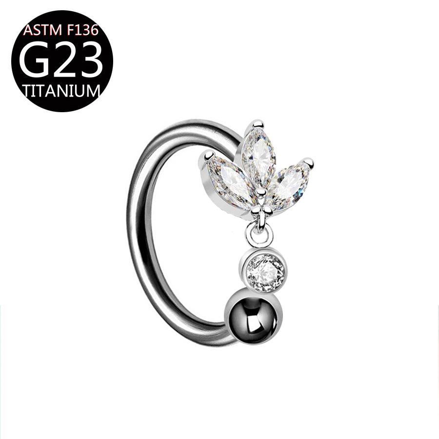 G23 F136 Titanium Zircon Flower Internal Thread Lip Stud Earring Eyebrow Ring Horseshoe Ring Dermal Anchor Skin Piercing Jewelry