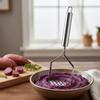 Kitchen Gadget Stainless Steel Potatoes Masher Handheld Rust-proof Potatoes Crusher Household Hangable Potato Presser Cooking