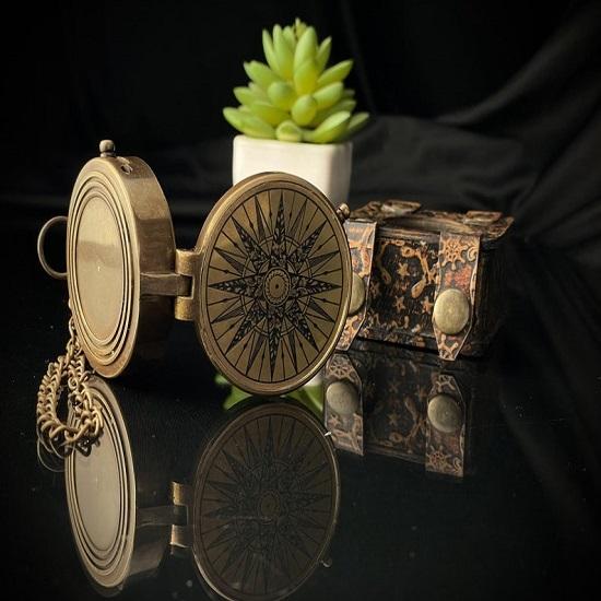 Brass Working  Engraved Pocket ,  For Loved One,  for Him, Birthday , Gift For Halloween Compass
