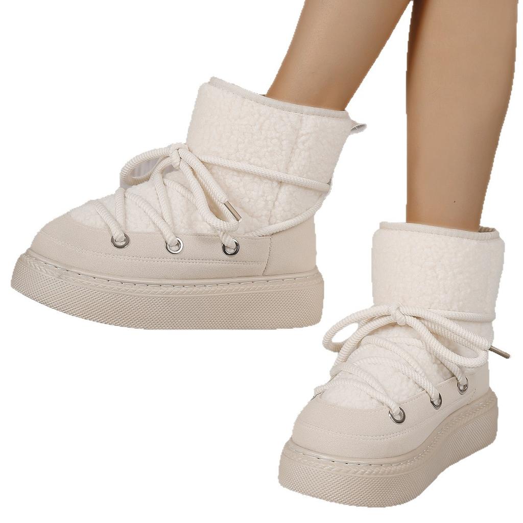 Large Size Thick-soled Cross-strap Snow Boots Women's 2025 Winter New Thickened Thermal Casual Short Cotton Boots