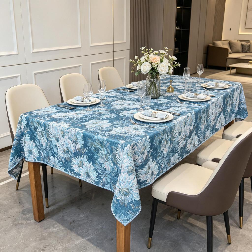 Home Kitchen Dining Party Use Durable Rectangle Washable Fabric Cotton Linen Tablecloth