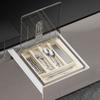 Countertop Utensil Holder With Lid, Plastic Silverware Tray For Drawer, 5 Compartments Flatware Organizer