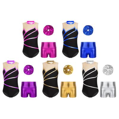 Maillot de ballet sin mangas para niñas con pantalones cortos metálicos, maillot de gimnasia rítmica para niñas, mono de patinaje