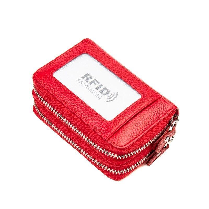 Fashion Women Card Holder Genuine Leather Double Zipper Large Capacity Female Wallet Purse