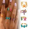 Multiple Ring Set 4Pcs/Set Ocean Series Set, Styles Starfish Shell Design Finger Ring, Alloy Adjustable Stacking Rings for Jewelry Gift Open