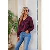Spring and Autumn Women's Shirts Pleated Long Sleeve Tops V-Neck Blouse