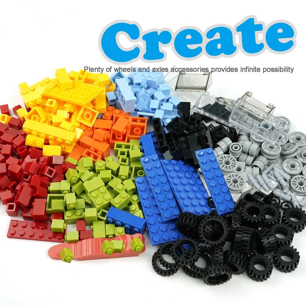 Classic Blocks Wheel, Axle and Tire Set, Over 400 Car Parts, Educational Technical Vehicle Building Kit
