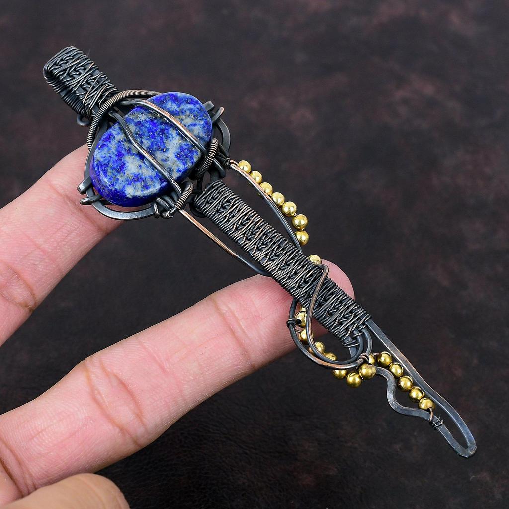 Lapis Lazuli Gemstone Pendant Copper Wire Wrapped Pendant Lapis Lazuli Jewelry Handmade Pendant Copper Designer Jewelry Key Pendant For Gift