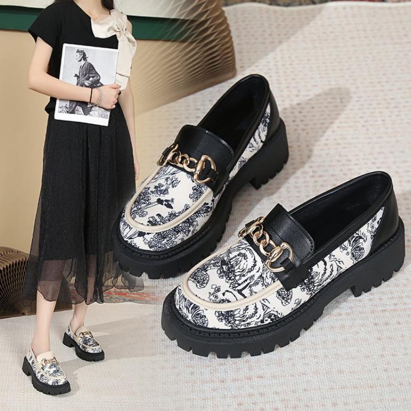 

Кожаные мокасины с вышивкой разных цветов на толстой подошве, универсальная повседневная обувь из натуральной кожи, туфли-лодочки на платформе и среднем каблуке с круглым носком для женщин 42