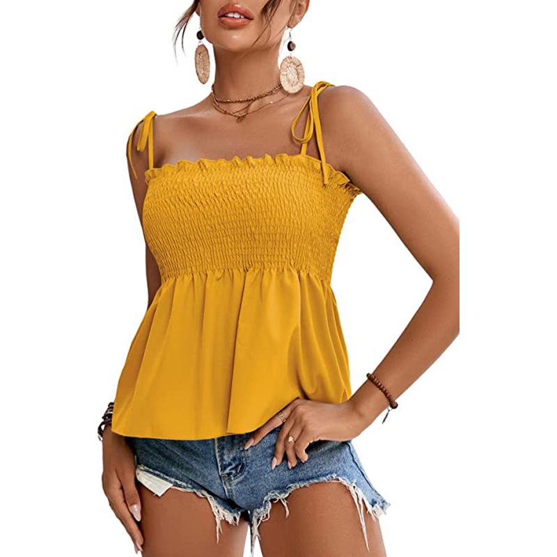 2025 Women's Fashion Solid Color Sexy Off-Shoulder Sleeveless Tie-Up Bandeau Top