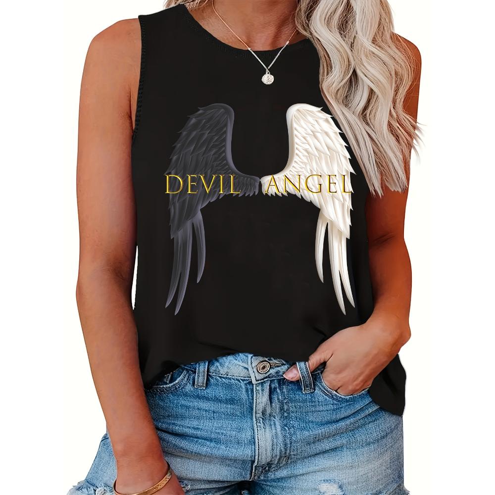 Loose plus size wing pattern printed round neck white vest summer casual sleeveless top women's clothing