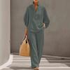 Women'S 2 Piece Linen Outfits Flare Sleeve Pullover Shirt Top And Wide Leg Pants Set Casual Loungewear Vacation Tracksuit