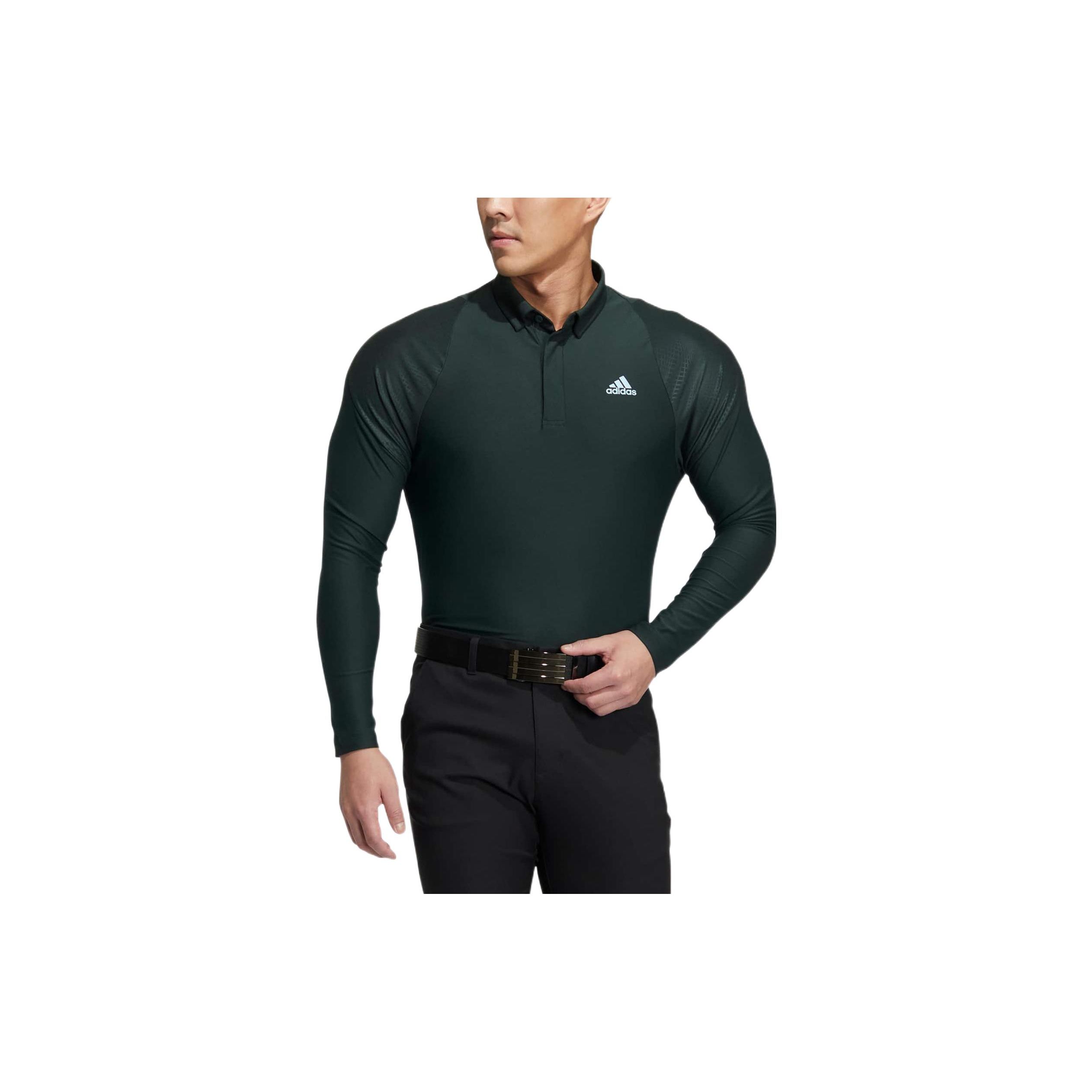 

Adidas однотонная рубашка поло на пуговицах с длинным рукавом и логотипом, мужские топы, темно-зеленые HG4113