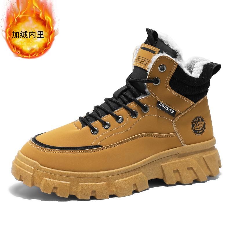 Men's Shoes Winter Velvet High-top Martin Boots Men's Tooling Shoes Thick-soled Thickened Thermal Cotton Shoes Short Boots