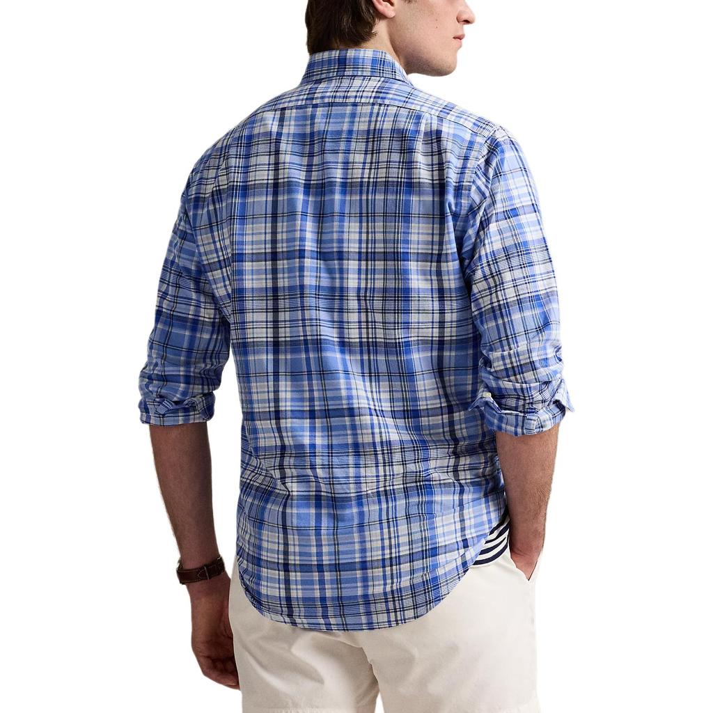 Polo Ralph Lauren Logo Embroidered Check Oxford Long Sleeve Shirt Men Shirts Blue 710966428-002