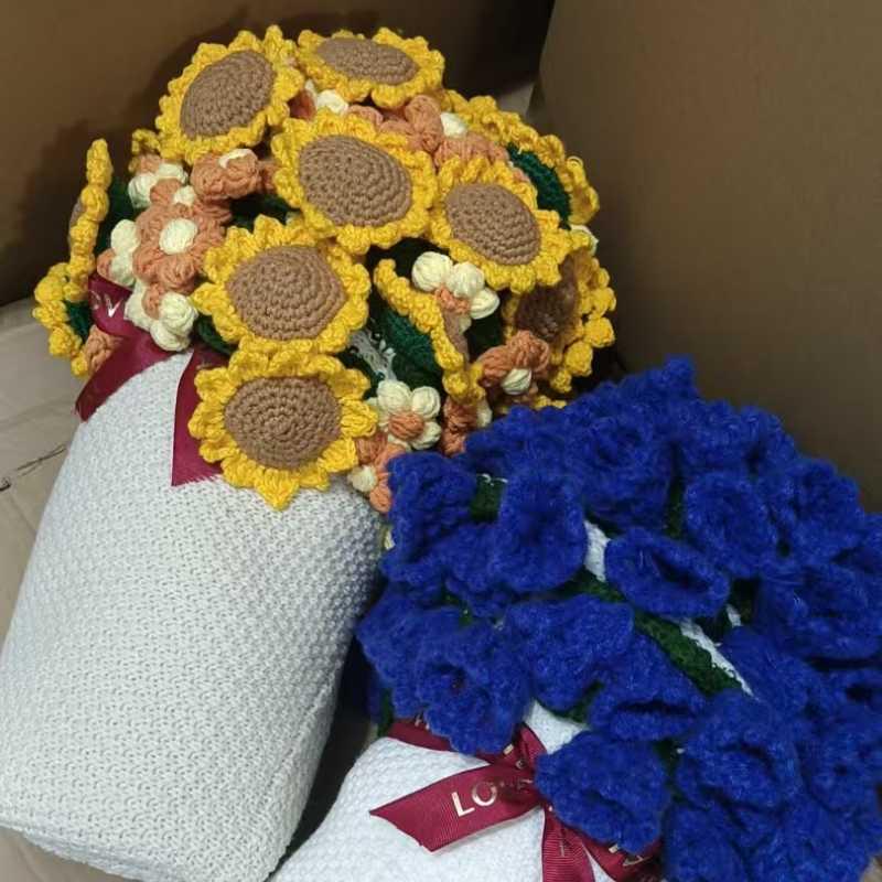 Handmade Rose and Lily Crochet Flower Blanket - Acrylic Yarn
