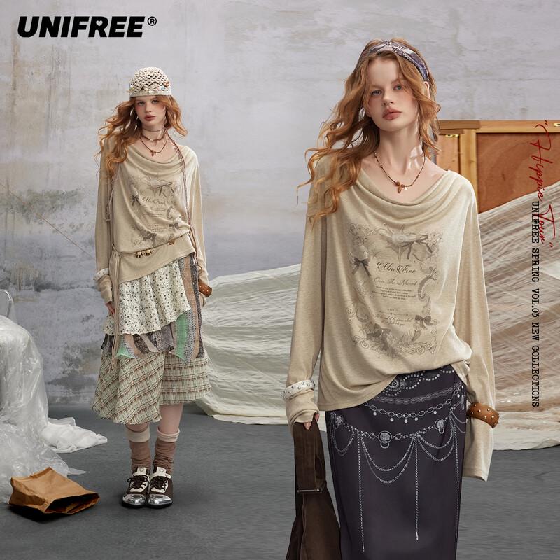 UNIFREE Spring Plus Size Korean Style Straight T-Shirt S
