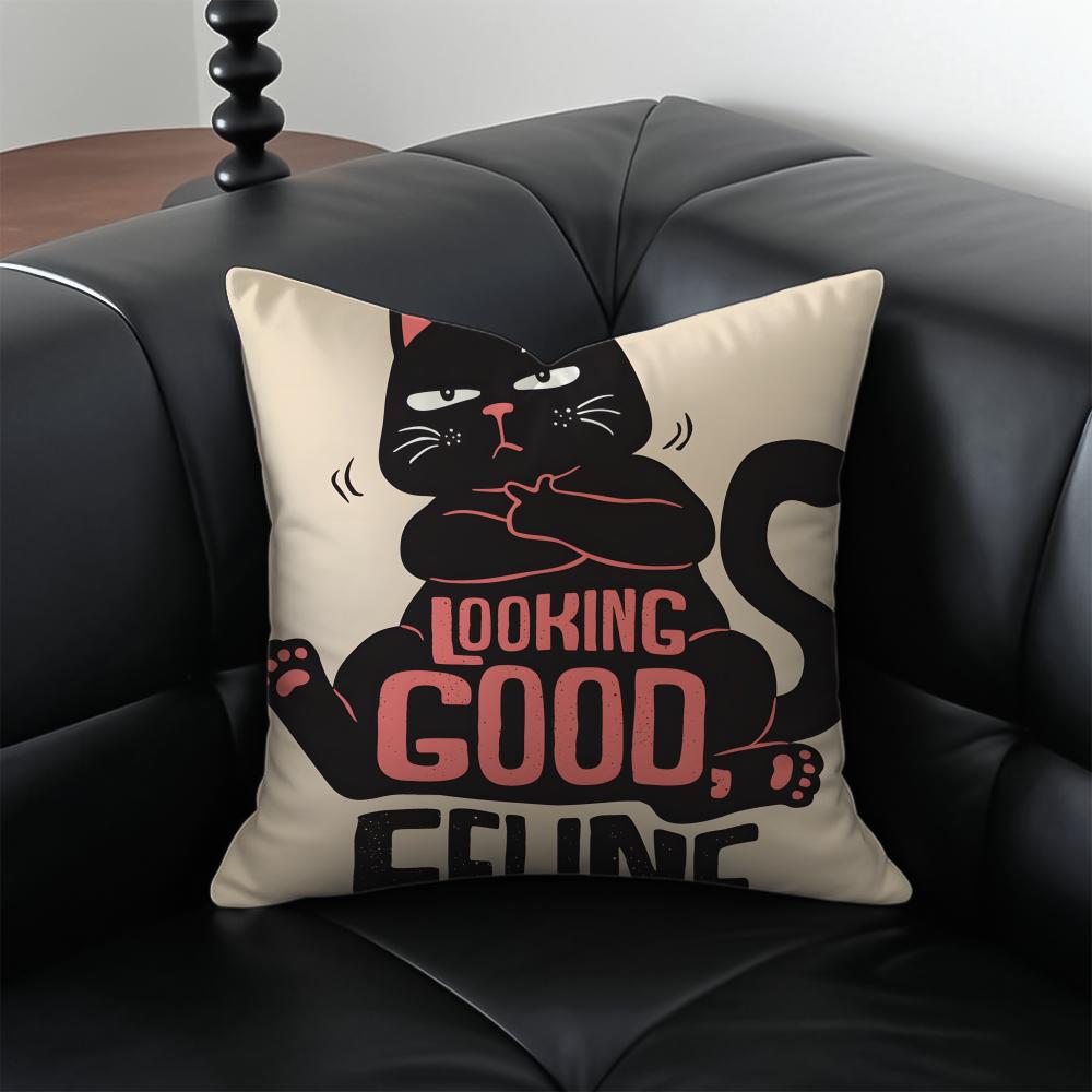 A Cool and Cute black Cat Cushion Cover Pillow Case Antidustmite Invisible zipper silky plush cushion 30X30cm
