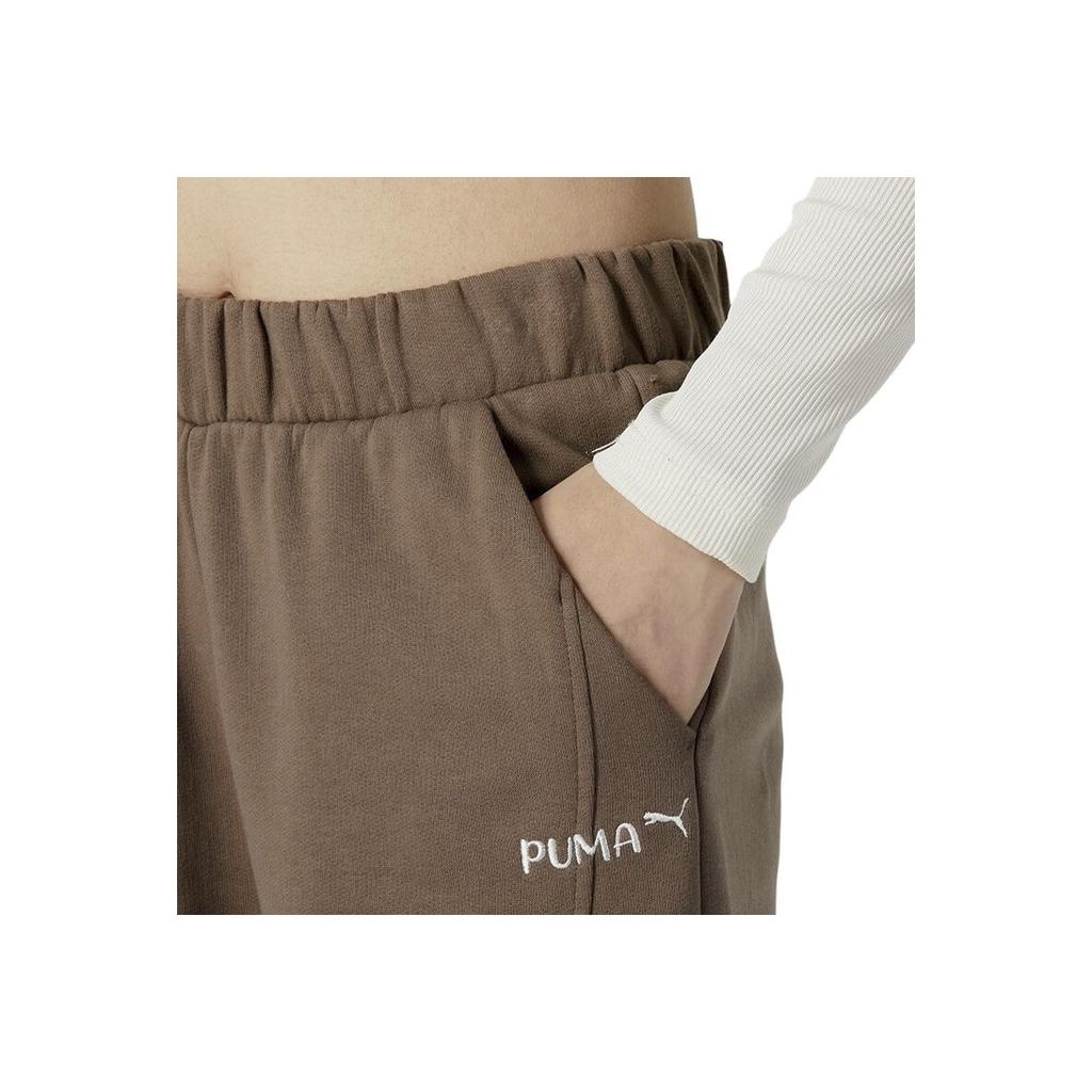 Puma Solid Color High-Waisted Pleated Casual Pants Women bottoms Brown 625169-95