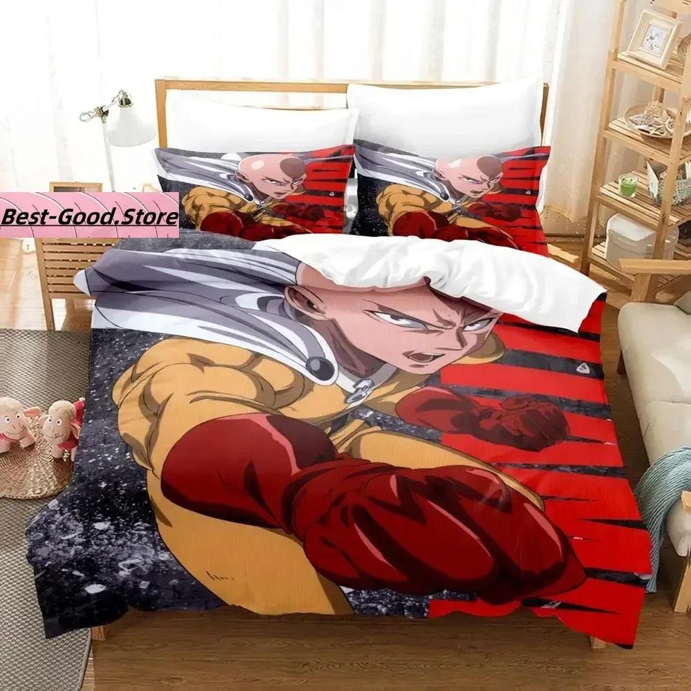 One Punch Man Sängkläder Set Enkelt Twin Full Queen King Size Sängset Aldult Barn Sovrum Påslakanset 3D Anime lakan set