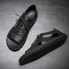 Fashion Summer Hot Selling Men's Leather Casual Shoes Hollowed Out Cool Daily Flat Shoes Men's Beach Sandals Lace Up Handmade Soles