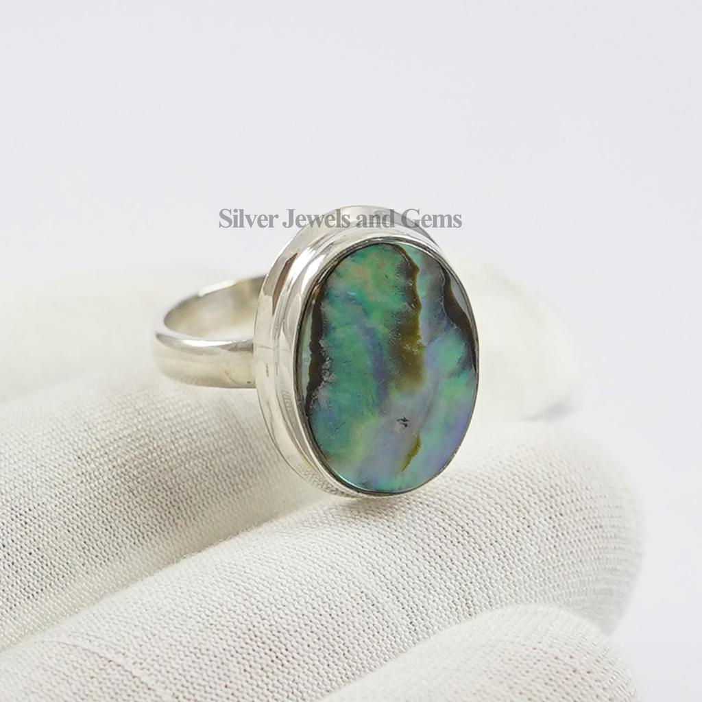 Abalone Paua Shell Ring, Handmade 925 Sterling Silver Ring, Oval Gemstone Ring, Gift for Wife