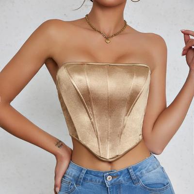 Ärmelloses Sommer-Tanktop mit Slim Fit und sexy Passform für Damen, Fishbone-Eingewickelte Brust, Y2K-Weste für Damen, Fashion Street, trägerlose Tanktops, Camis 24429