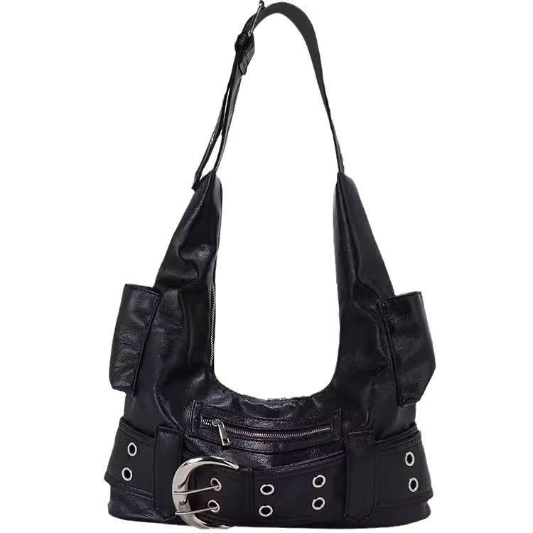 

JIAERDI High Street Black Shoulder Bags Purse Women Sweet Cool Hot Girls Leather Y2k Handbag Female Retro Casual Crossbody Bags 37x20x11cm чёрный