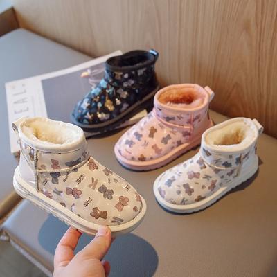 Kids Ankle Boots with Cute Bears Boys Girls Snow Boots Non-Slip 2024 Winter New Fashion Children Short Boots Slip On Size 25-36