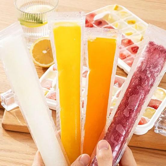 100 Pcs Disposable Popsicle Bag with Funnel Transparent Freezer Tubes for Healthy Snacks Yogurt Sticks Juice Smoothies Easy