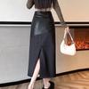 Women's Plus Size PU Leather Midi Skirt - High Waist, Back Slit, Casual A-line Pencil - Autumn/Winter 2025 Collection