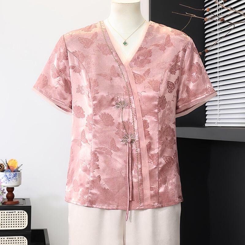 Datang Madam New Chinese Style Jacquard V-neck Blouse