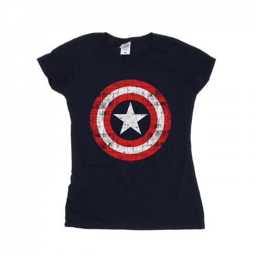 Marvel Womens/Ladies Avengers Captain America Scratched Shield Cotton T-Shirt